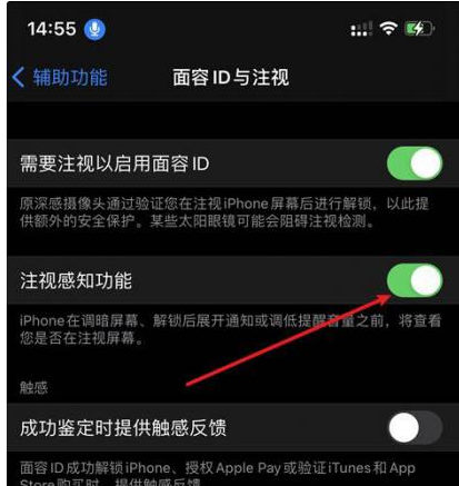 昔阳苹果14维修网点分享iPhone14注视感知功能有什么用 